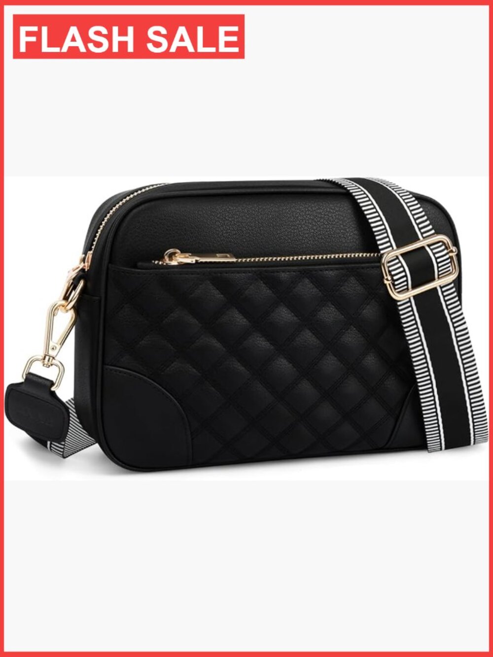 Quilted Vegan Leather Crossbody Bag Travel Adjustable Strap